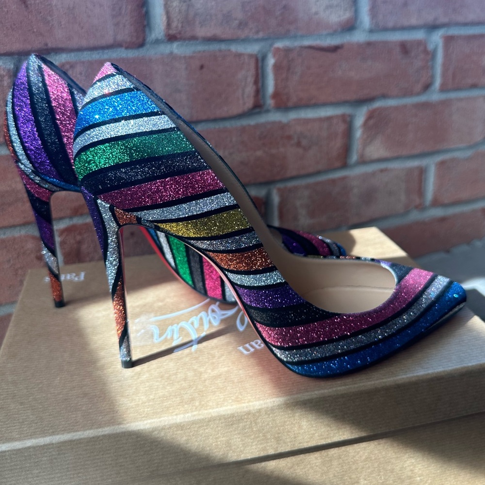 SOLD Christian Louboutin Suede Stripy Glitter 38 100 mm